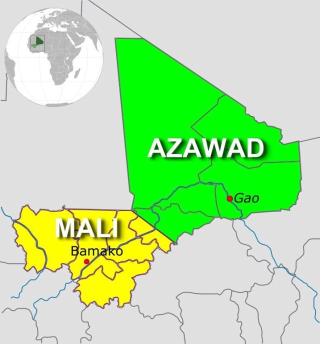 Mapa Mali oraz Azawadu (http://commons.wikimedia.org/wiki/File:Mali_location_map.svg)