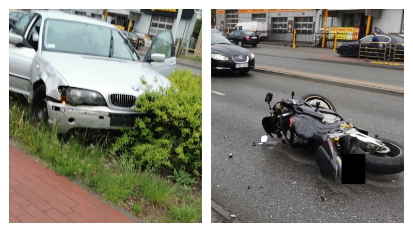 Wypadek na Okrzei we Włocławku. BMW zderzyło się z motocyklem [zdjęcia]