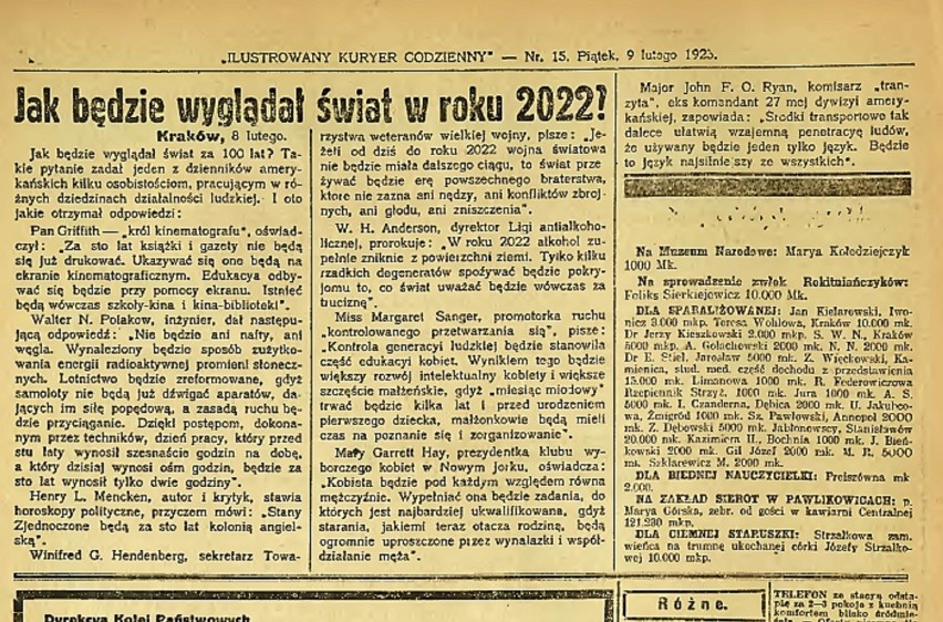 „Jak będzie wyglądał świat w roku 2022?” - pytał Ilustrowany Kuryer Codzienny sto lat temu. Czy prognozy z krakowskiej prasy się sprawdziły?