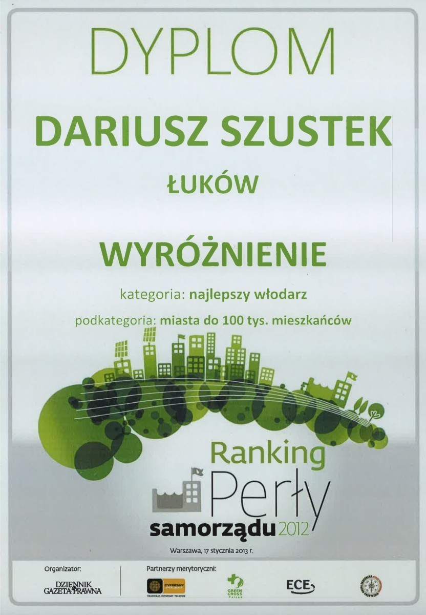 Burmistrz Łukowa wyróżniony w rankingu "Perły Samorządu...