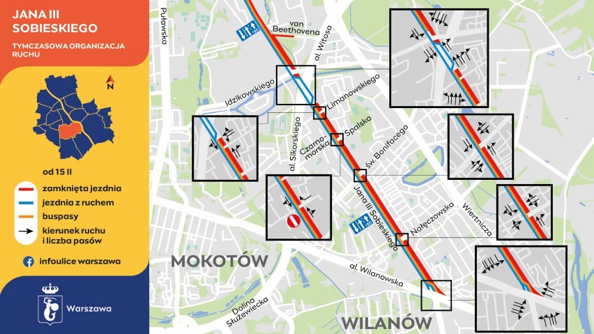 Budowa tramwaju do Wilanowa. Kolejny etap prac i utrudnienia. Zamkniętych zostanie kilka kilometrów jezdni. Do kiedy?