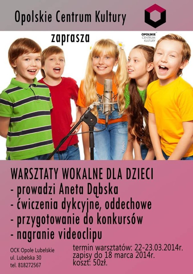 Opolskie Centrum Kultury zaprasza dzieci na warsztaty wokalne