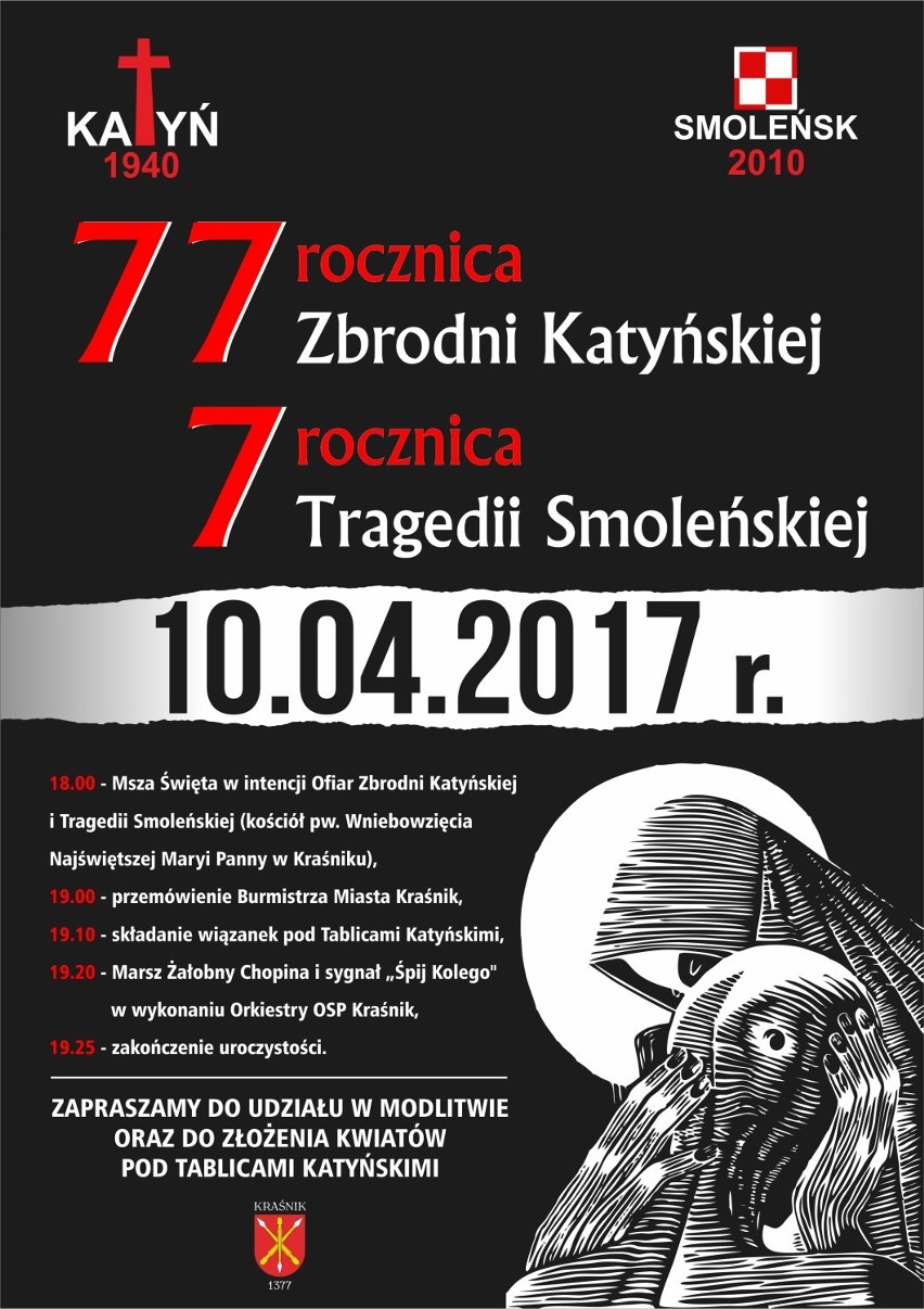 10 kwietnia w Kraśniku: Mieszkańcy uczczą rocznicę zbrodni katyńskiej i katastrofy smoleńskiej