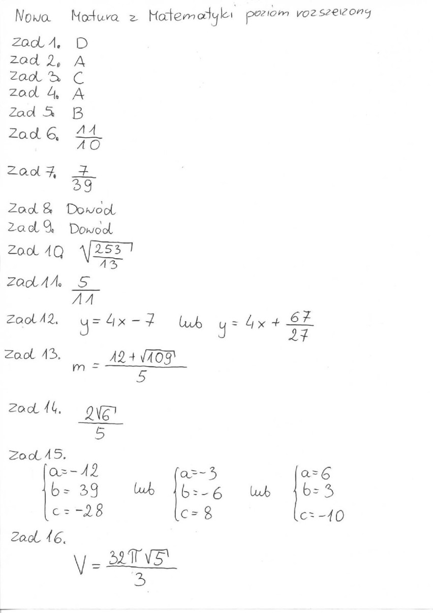 Matura z matematyki - arkusze i odpowiedzi - poziom rozszerzony