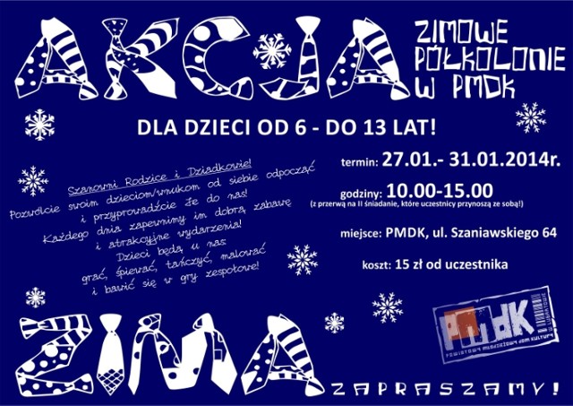 Powiatowy Młodzieżowy Dom Kultury w Lubartowie zaprasza dzieci na ferie zimowe.