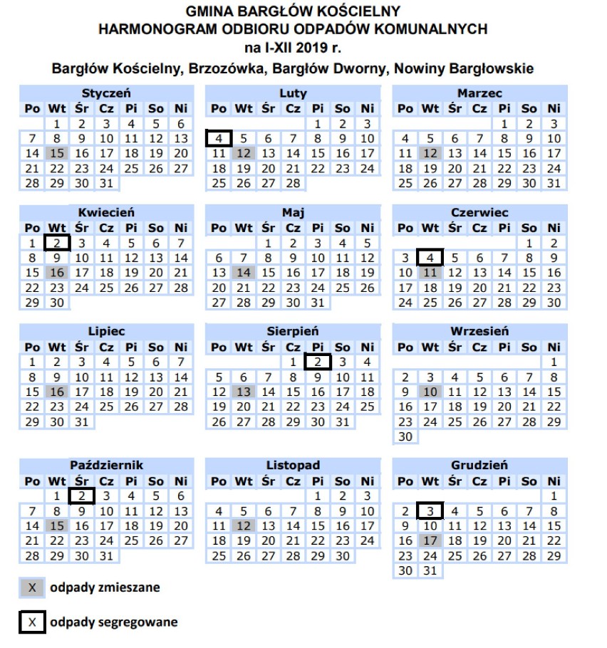 Bargłów Kościelny: Harmonogramy odbioru śmieci na 2019 rok