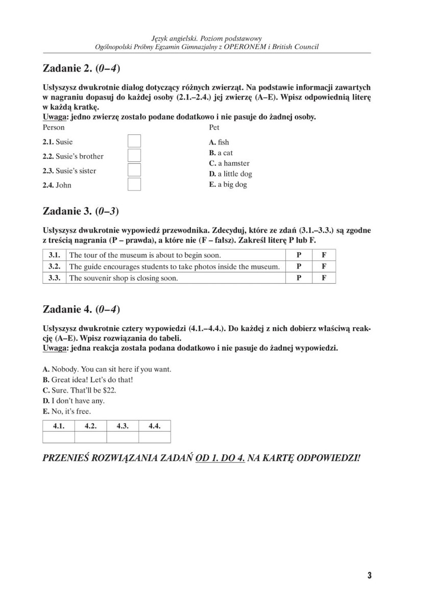 Próbny egzamin gimnazjalny 2018 OPERON: ANGIELSKI PODSTAWOWY