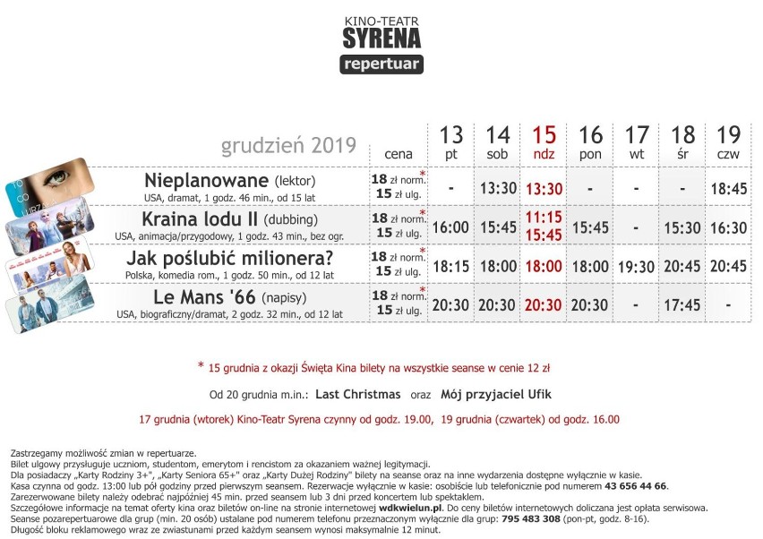 Repertuar kina Syrena w Wieluniu od 13 do 19 grudnia [ZWIASTUNY]