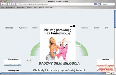 Reklama na stronie jednej z podstawówek w woj. śląskim