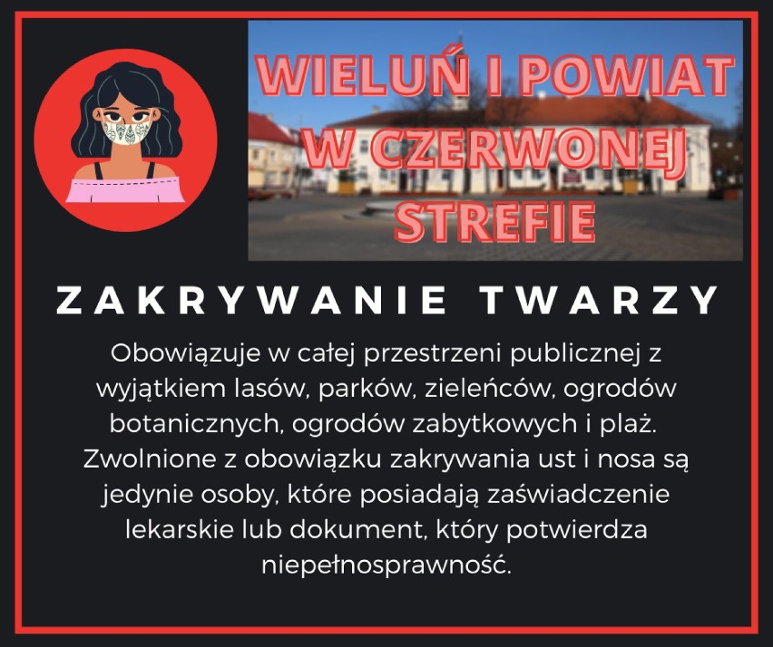 Epidemia koronawirusa. Wieluń i powiat wieluński od dziś w czerwonej strefie. Jakie obowiązują nakazy, zakazy i ograniczenia INFOGRAFIKI