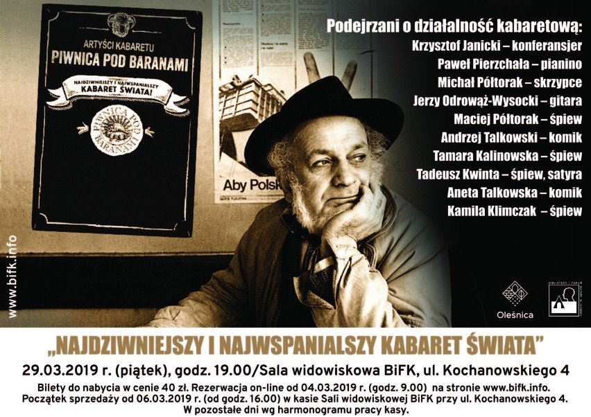 Spektakl kabaretowy w wykonaniu artystów krakowskiej „Piwnicy Pod Baranami”