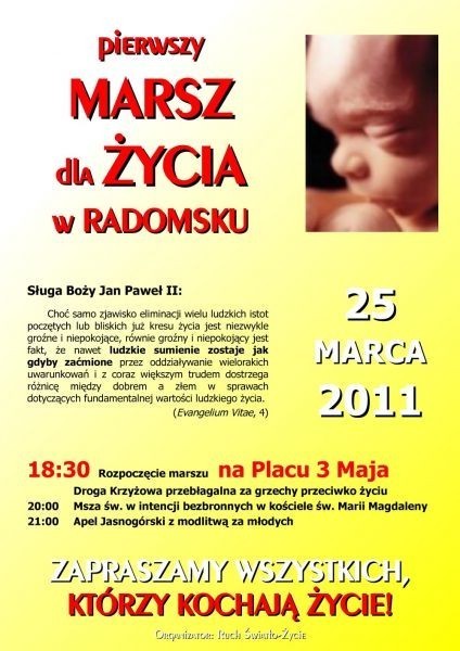 Pierwszy Marsz Dla Życia już w piątek w Radomsku