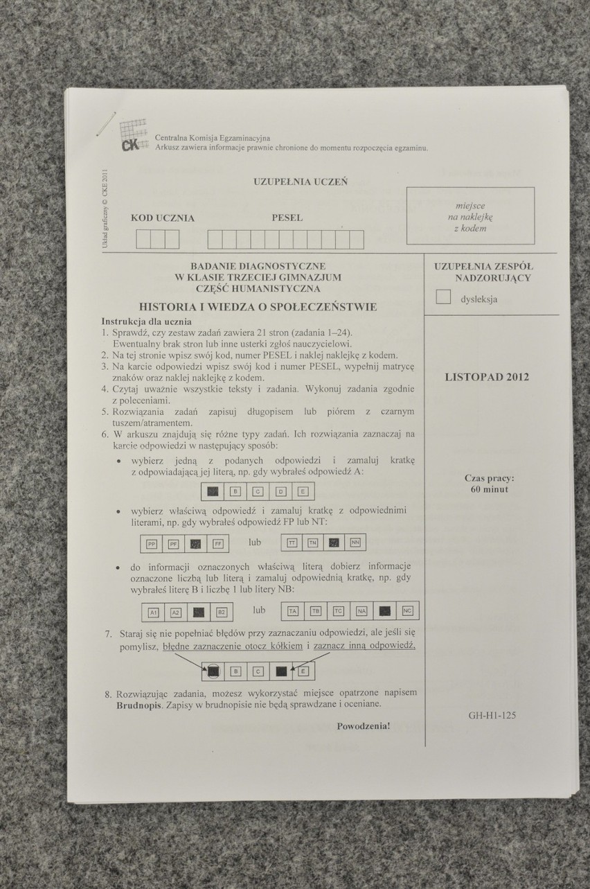 Próbny egzamin gimnazjalny 2013: część humanistyczna. Historia, WOS [ODPOWIEDZI]