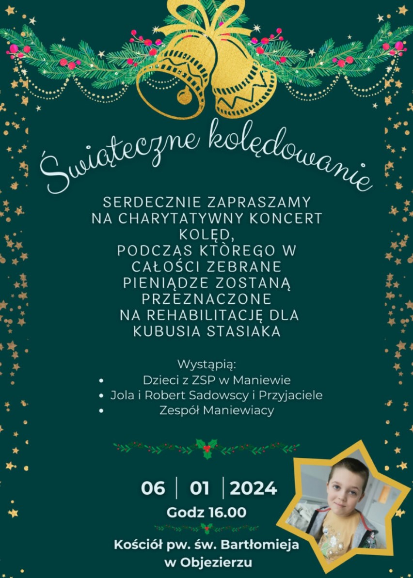 Charytatywny koncert kolęd dla Kubusia w Objezierzu! Chłopiec zbiera fundusze na rehabilitację