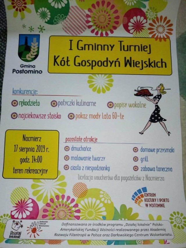 Zapraszamy  na Turnieju Kół Gospodyń Wiejskich w Naćmierzu w gminie Postomino, który odbędzie się w dniu 17 sierpnia 2019 r. o godz. 14:00 na nowym placu rekreacyjnym.