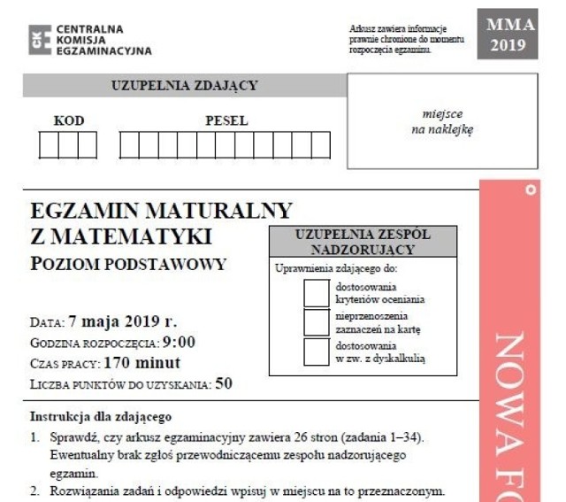 Matura 2019. Matematyka p. rozszerzony - arkusz CKE, odpowiedzi. Matura z  matematyki rozszerzenie 9.05.2019 [zadania, rozwiązania] | pomorskie Nasze  Miasto