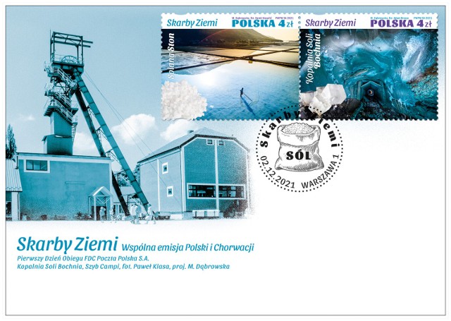 Poczta Polska wprowadziła do obiegu dwa nowe znaczki pocztowe emisji „Skarby Ziemi”, przedstawiają kopalnie soli w Bochni i w Chorwacji