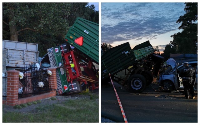 Peugeot uderzył w bok przyczepy ciągnika rolniczego w miejscowości Borucin w powiecie radziejowskim.. Uszkodzona została też kapliczka