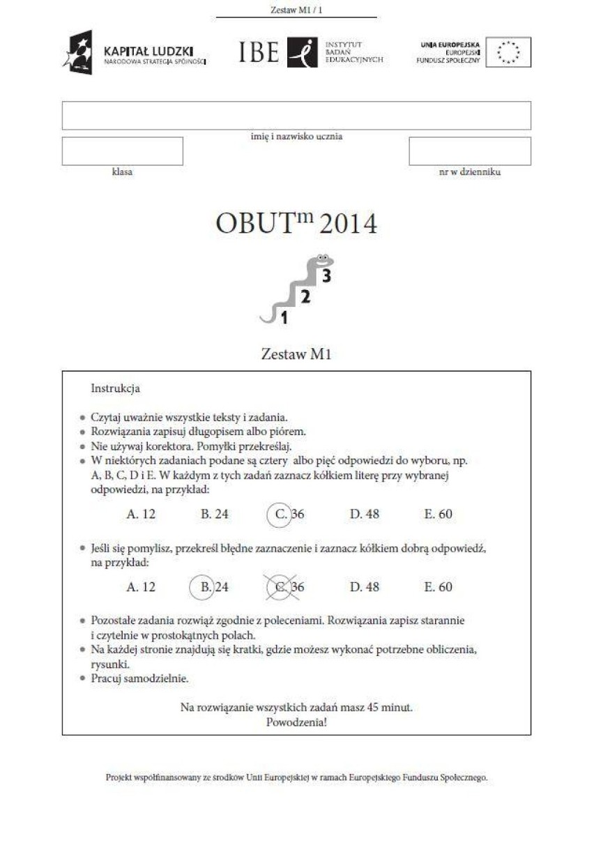 OBUT 2014 SPRAWDZIAN TRZECIOKLASISTY 2014 ARKUSZE