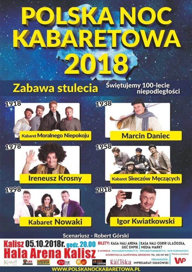 Polska Noc Kabaretowa 2018 w Kaliszu. „Zabawa stulecia” z czołówką kabaretów