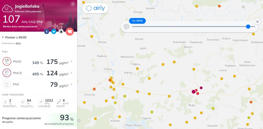 Małopolska zachodnia. Zła jakość powietrza. Normy PM 2.5 przekroczone o blisko 500 procent