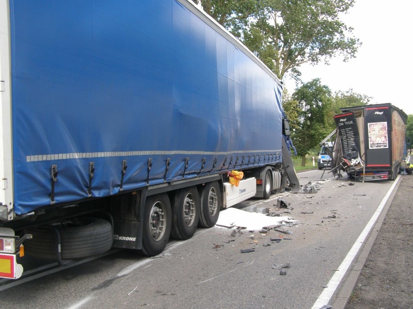 Kolizja ciężarówek w Cisach, wysypana saletra i dodatkowy paraliż na DK 22 [ZDJĘCIA]