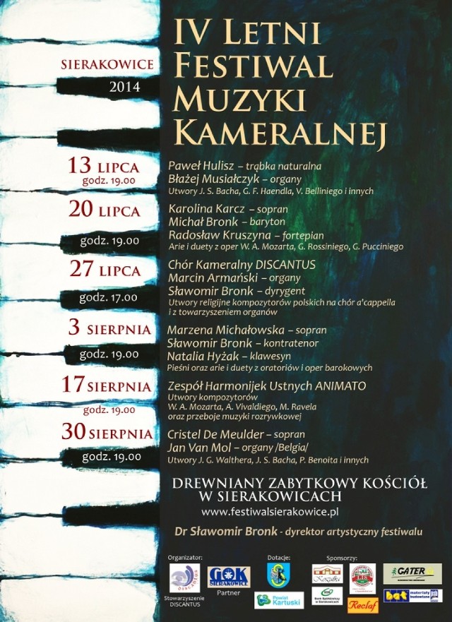 IV Letni Festiwal Muzyki Kameralnej w Sierakowicach - plakat edycji 2014