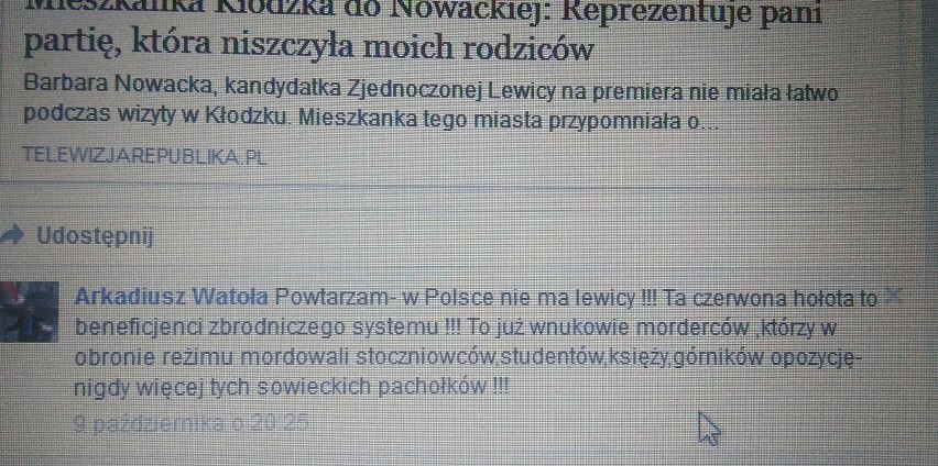 Starosta będziński na Facebooku obraził Barbarę Nowacką ze Zjednoczonej Lewicy 