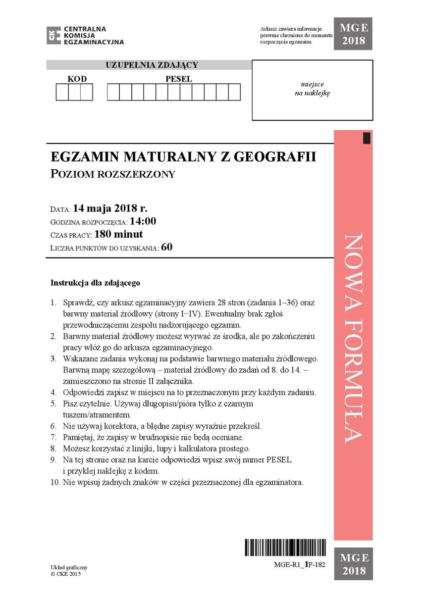 Matura z geografii 2018. KLUCZ ODPOWIEDZI, ARKUSZE PDF