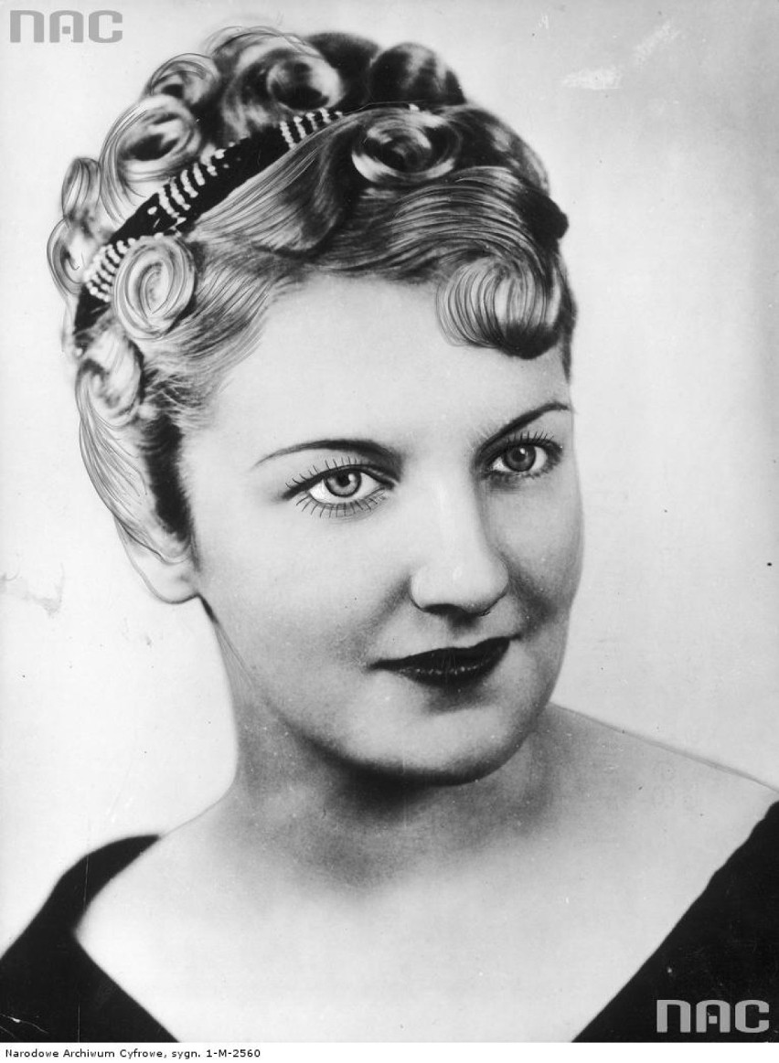 Betty Terrel, aktorka amerykańska w modnej fryzurze....