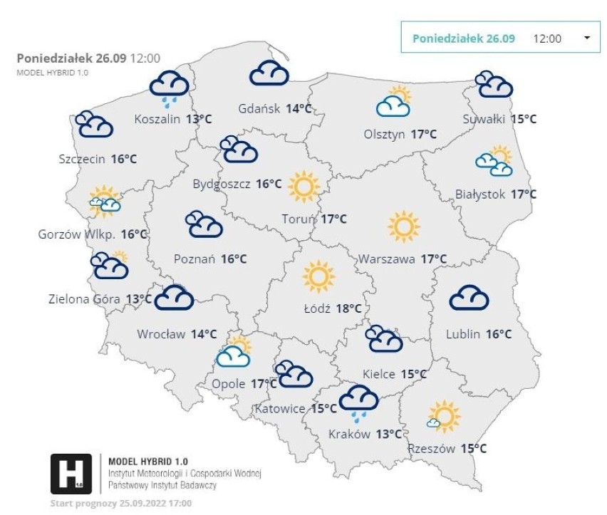 Prognoza pogody na poniedziałek 26.09