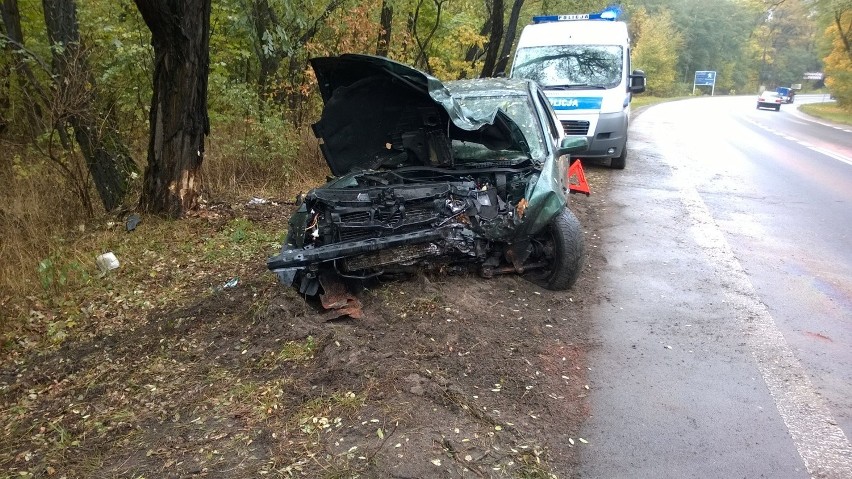 Volkswagen wypadł z drogi i uderzył w drzewo