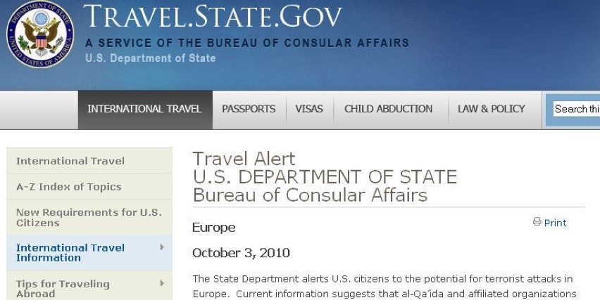 Zagrożenie terrorystyczne. Władze USA ostrzegają przed podróżą do Europy