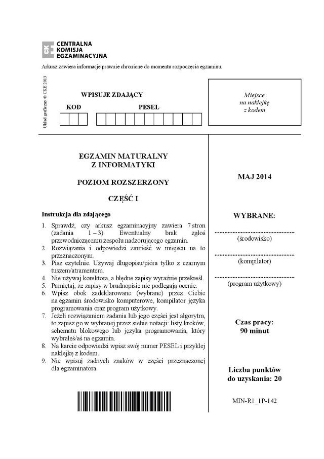 Matura 2014: informatyka poziom rozszerzony cz, 1 i 2 [ARKUSZE]