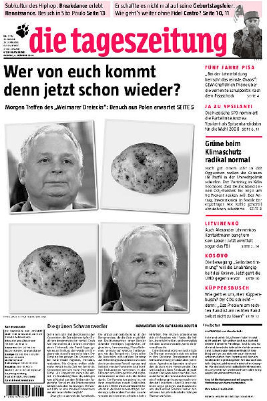 Okładka niemieckiego "Die Tageszeitung"