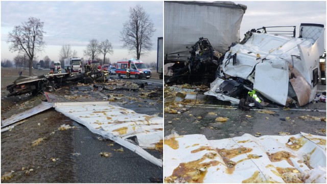 Miejsce wypadku dwóch ciężarówek wyglądało makabrycznie