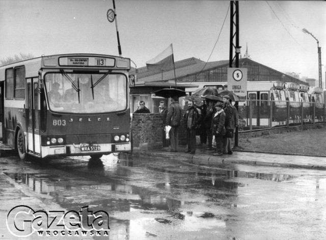 WROCŁAW 22.10.1981 .
PODPIS POD ZDJĘCIEM " O GODZINIE 14.45 WYJECHAŁY PIERWSZE AUTOBUSY Z ZAJEZDNI PRZY ULICY GRABISZYŃSKIEJ.