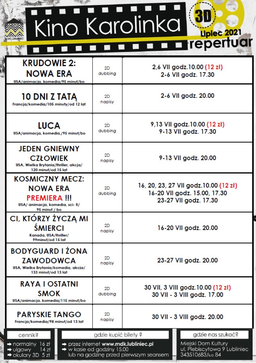 Kino „Karolinka” w wakacje zaprasza na seanse 