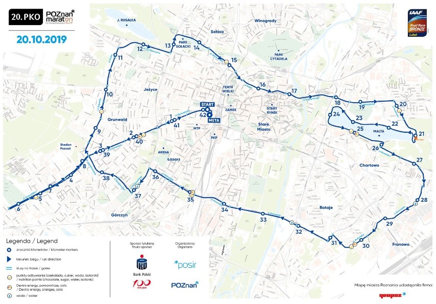 Trasa maratonu w Poznaniu w 2019 roku