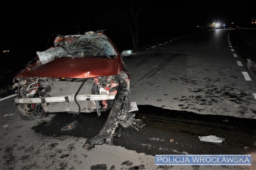 Tragiczny wypadek pod Wrocławiem. Kierowca pijany, pasażer nie żyje [ZDJĘCIA]