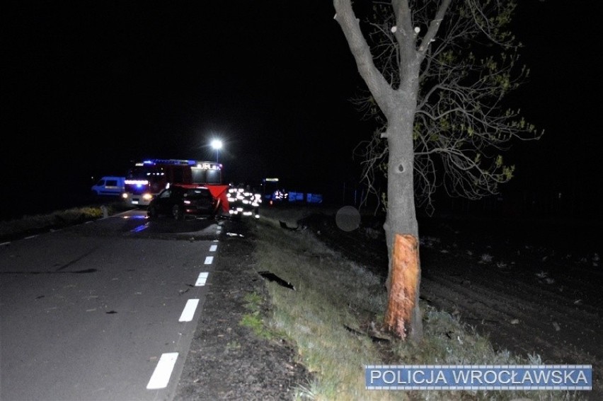 Tragiczny wypadek pod Wrocławiem. Kierowca pijany, pasażer nie żyje [ZDJĘCIA]