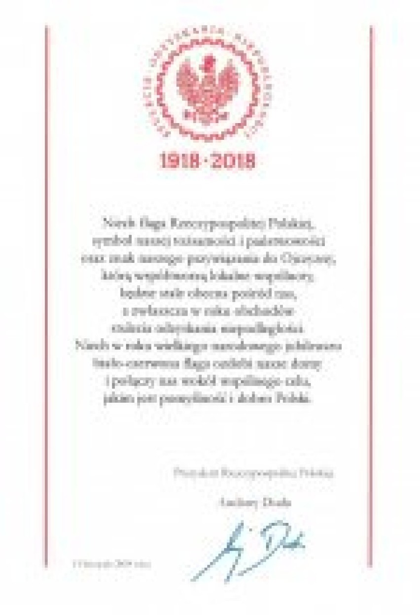 Bakałarzewo: Prezydent Andrzej Duda przysłał do gminy flagi