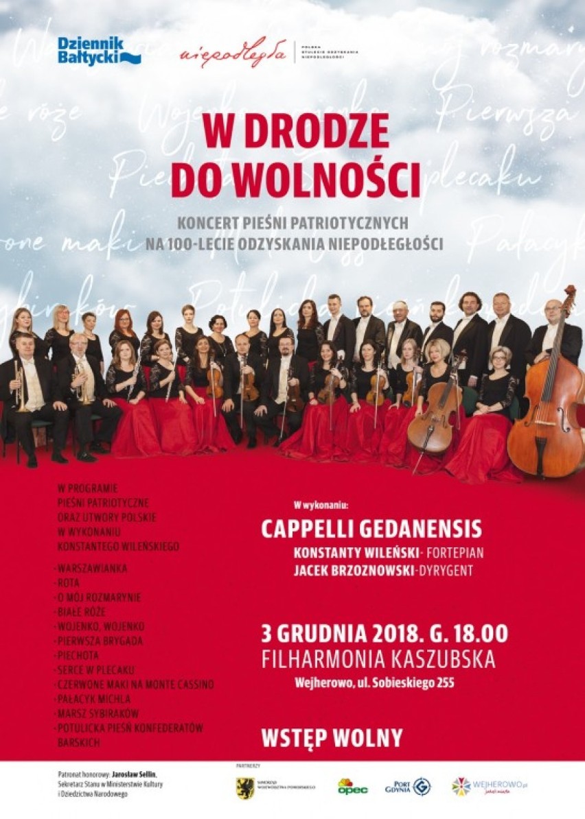 Koncert pieśni patriotycznych "W drodze do wolności" w Filharmonii Kaszubskiej 