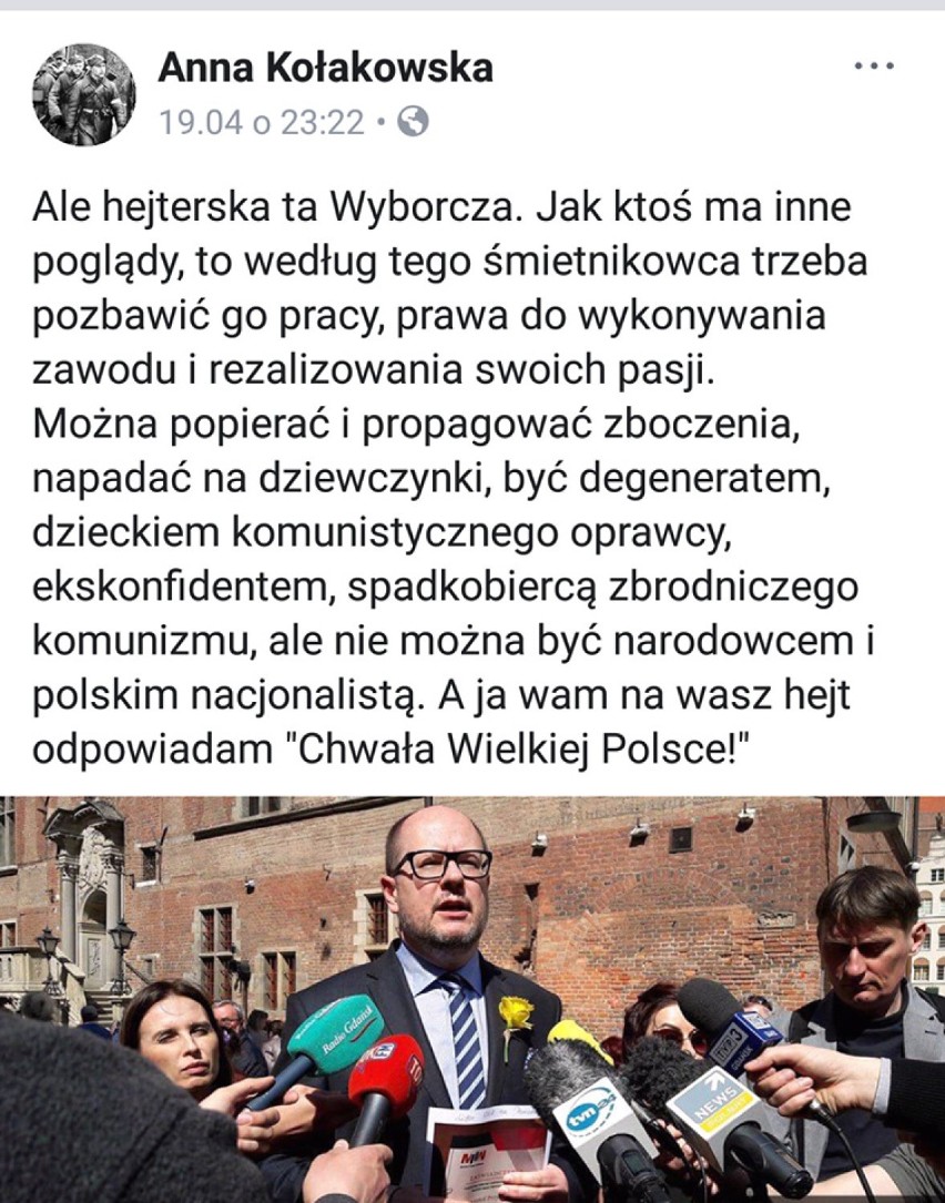 Anna Kołakowska o prezydencie Gdańska: "śmietnikowiec".  To kolejny kontrowersyjny wpis radnej PiS w internecie 
