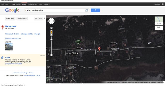 Mapa google po aktualizacji. Swastyka przy ul. Nadmorskiej w Łebie
