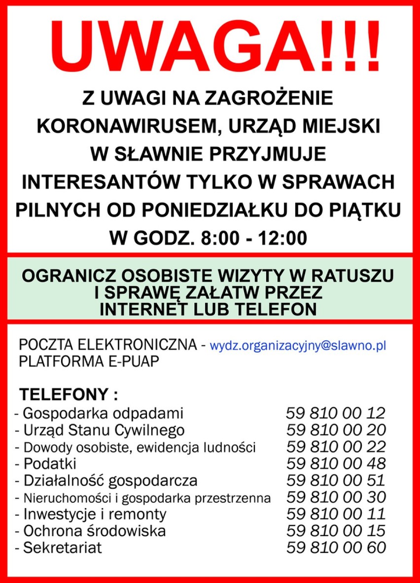 Ograniczenia w pracy urzędów na terenie powiatu sławieńskiego [NOWE INFORMACJE]