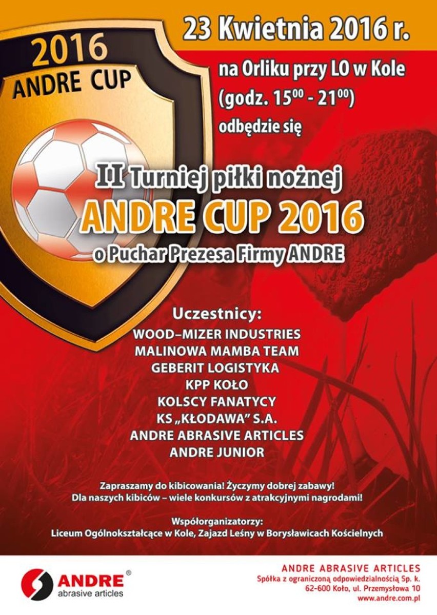 II turniej piłki nożnej Andre Cup 2016
23 kwietnia...