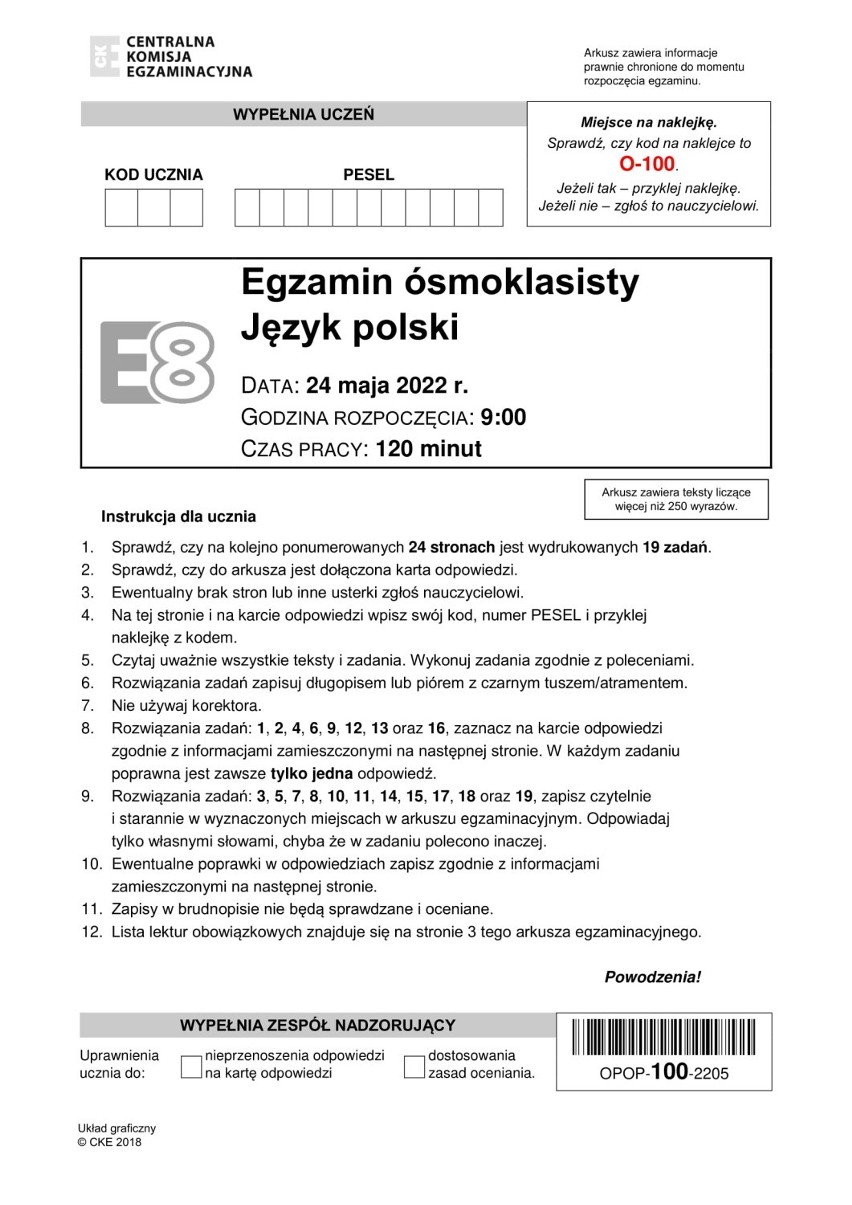 Egzamin ósmoklasisty 2022: Zobacz ARKUSZE CKE z języka polskiego! Była Zemsta Aleksandra Fredry i co jeszcze? Sprawdź PYTANIA