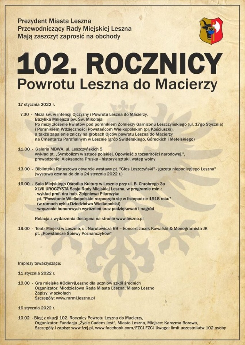 Czas na obchody 102. rocznicy powrotu Leszna do Macierzy