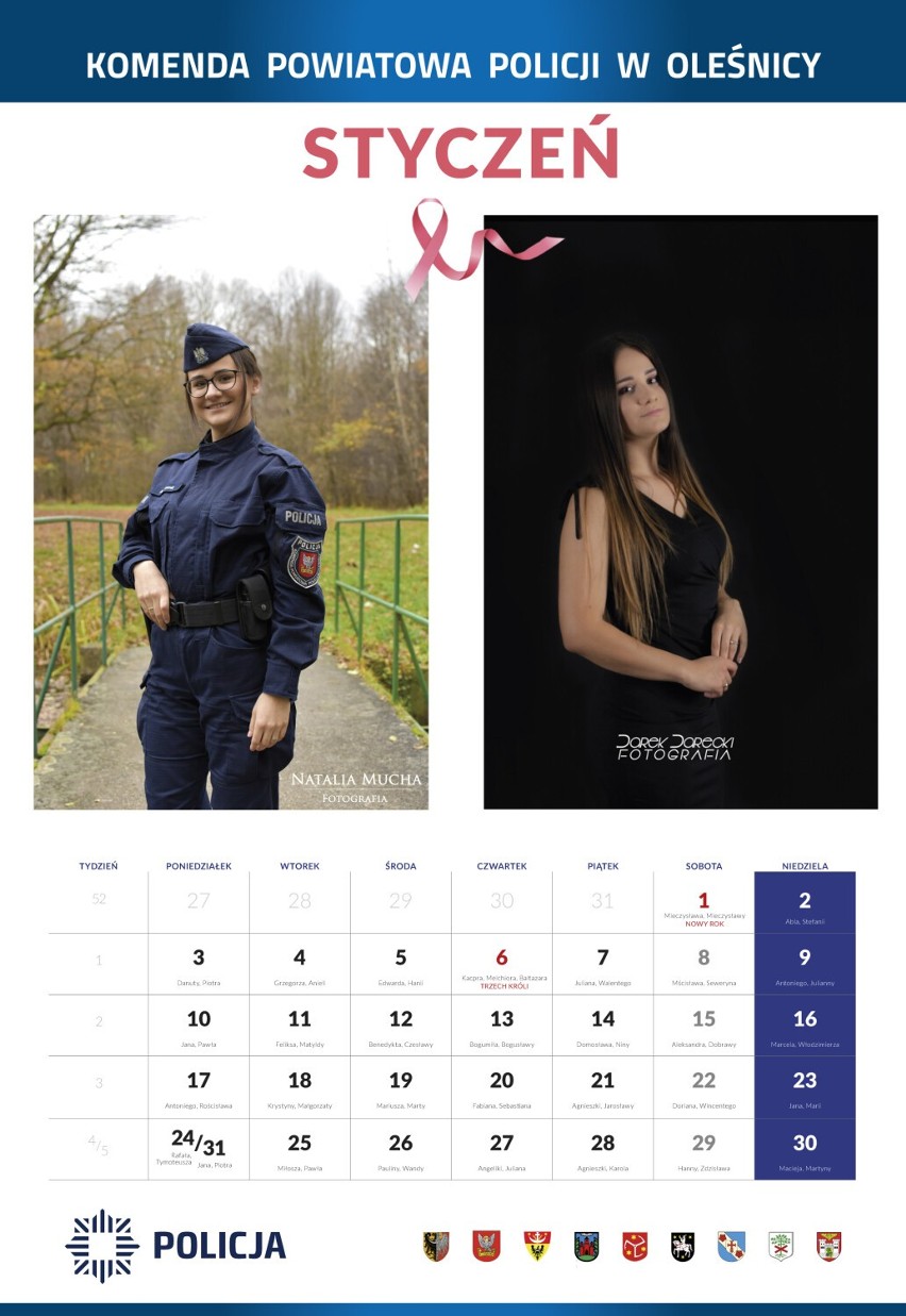 Policjantki z Komendy Powiatowej Policji w Oleśnicy w kalendarzu na 2022. Zobaczcie, jak policjantki prezentują się w mundurze i bez